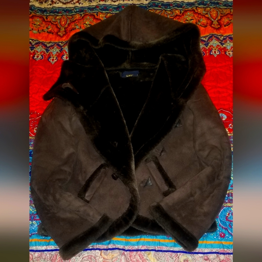 Small brown suede and faux fur dress coat